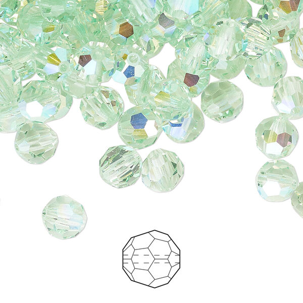 Bead 288pk chrysolite AB, Preciosa Czech crystal 6mm round image number 0