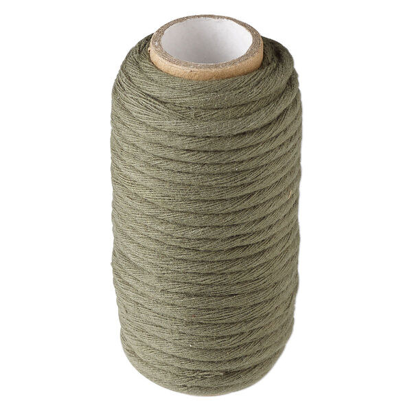 Cord, cotton, green, 3mm round. Sold per 10-yard spool. image number 0