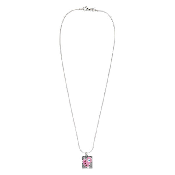Necklace, One of a Kind Jewelry, sterling silver / polymer clay / crystal, pink / red / clear, 18 inches with lobster claw clasp. Only one available. image number 0