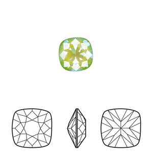 Fancy stone 1pk crystal ultra green AB, Crystal Passions® 10mm cushion 4470