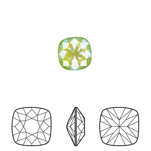 Fancy stone 1pk crystal ultra green AB, Crystal Passions® 10mm cushion 4470 image number 0