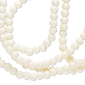 Necklace, Lucite®, opaque matte cream, 3-4mm round, 35-inch continuous loop. Sold individually.