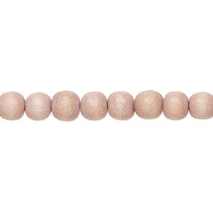Bead, Taiwanese cheesewood (dyed / waxed), light mauve, 5-6mm round. Sold per pkg of (2) 15-1/2" to 16" strands.