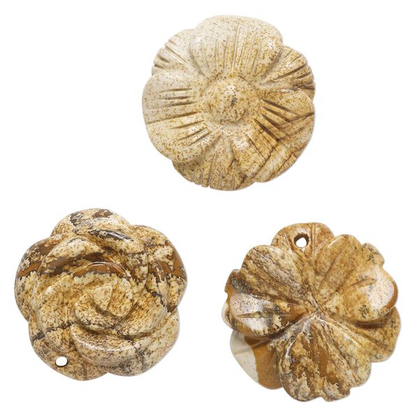 Picture jasper 1pkg3, top-drilled carved flower drop natural mix 25x21mm-26x26mm image number 0