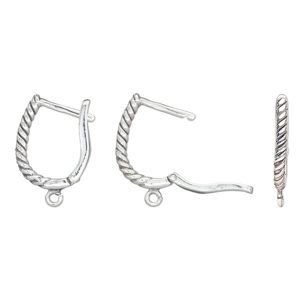 Earring, antiqued sterling silver, 13mm leverback with rope design and open loop. Sold per pair. image number 0