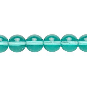 Bead, Czech glass druk, transparent light aqua, 10mm round. Sold per 15-1/2" to 16" strand.