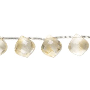 Citrine 1pkg18, hand-cut side-drilled faceted puffed kite bead 11x10mm