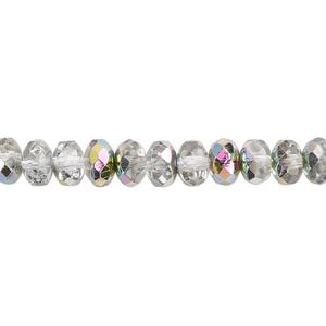 Bead, Czech fire-polished glass, clear vitrail, 7x5mm faceted rondelle. Sold per 15-1/2" to 16" strand.