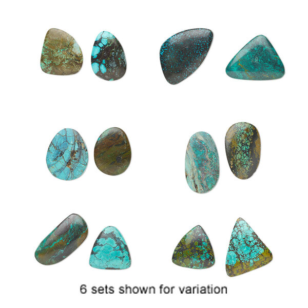 Cabochon mix, turquoise (dyed / stabilized), 52x41mm-82x67mm non-calibrated freeform, Mohs hardness 5 to 6. Sold per pkg of 2. image number 0