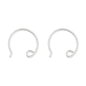 Ear wire French hook 1pkg2 sterling silver, 13mm diamond-cut / open loop, 21 gauge 1 pair