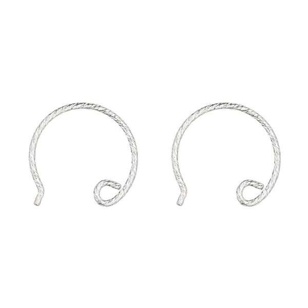 Ear wire French hook 1pkg2 sterling silver, 13mm diamond-cut / open loop, 21 gauge 1 pair image number 0