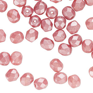 Bead 1pkg60, Czech fire-polished dipped décor glass, opaque pearlescent dusty rose, 6mm faceted round.