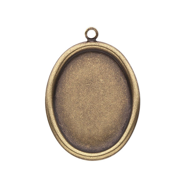 Drop, antiqued brass, 28x22mm single-sided oval with 25x18mm oval cabochon setting. Sold per pkg of 4. image number 0
