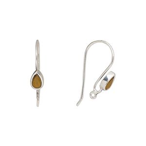 Ear wire fishhook 1pkg2 sterling silver / tigereye (natural), 16mm / 6x4mm teardrop / hand-cut / closed loop, 22 gauge 1 pair