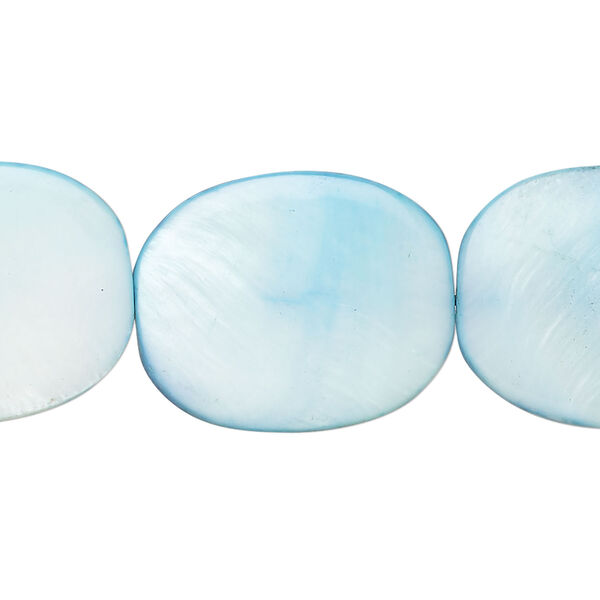 Mother-of-pearl shell 1pkg1, flat oval bead 15 inch aqua blue 23x19mm-24x19mm image number 0