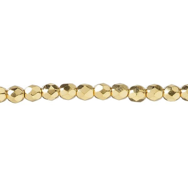 Bead, fire-polished, 14Kt gold-plated glass, opaque clear, 4mm faceted round. Sold per 1 mass, approximately 1,200 beads. image number 0