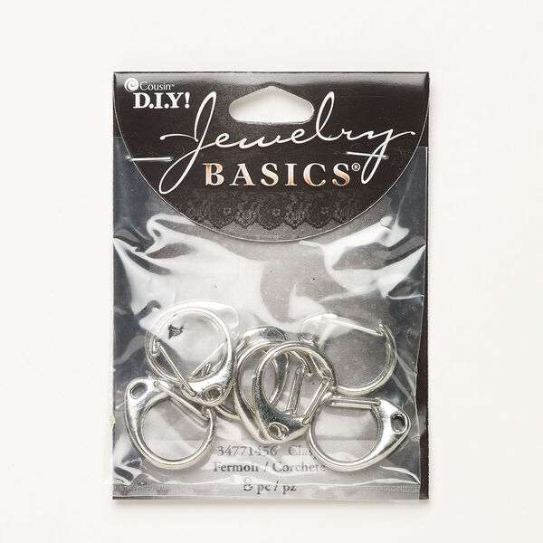 Clasp, self-closing hook, silver-finished steel, 23x20mm. Sold per pkg of 8. image number 0