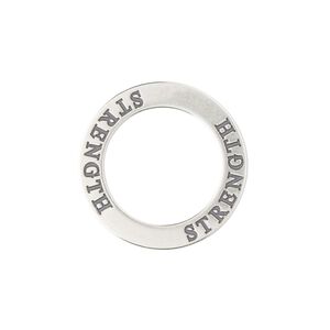 Charm, sterling silver, 22mm double-sided open round with "STRENGTH," Sold individually.