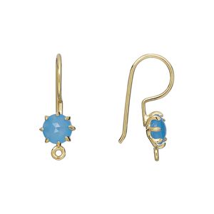 Ear wire fishhook 1pkg2 sterling silver / blue chalcedony, 22mm / 7.5mm hand-cut faceted round / closed loop, 19 gauge gold-finished 1 pair