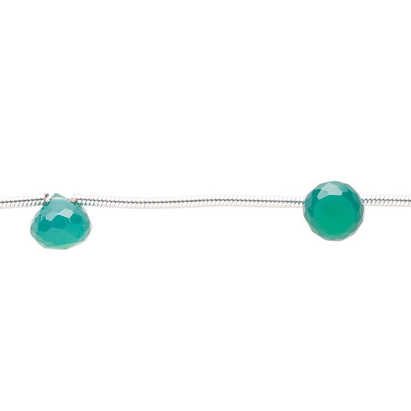 Bead, green onyx (dyed), 6x5mm-7x6mm hand-cut top-drilled faceted teardrop, B grade, Mohs hardness 6-1/2 to 7. Sold per pkg of 7. image number 0