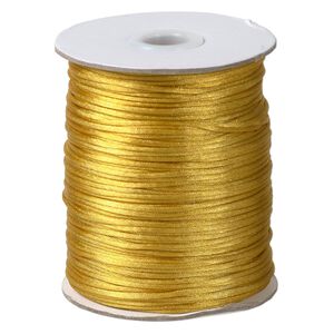Cord, Satinique™, satin, gold, 1.5mm small. Sold per 400-foot spool.