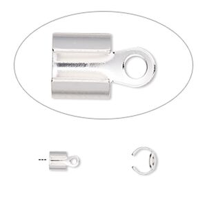 Cord end, fold-over, silver-plated steel, 7x6mm, 5.5mm inside diameter. Sold per pkg of 100.