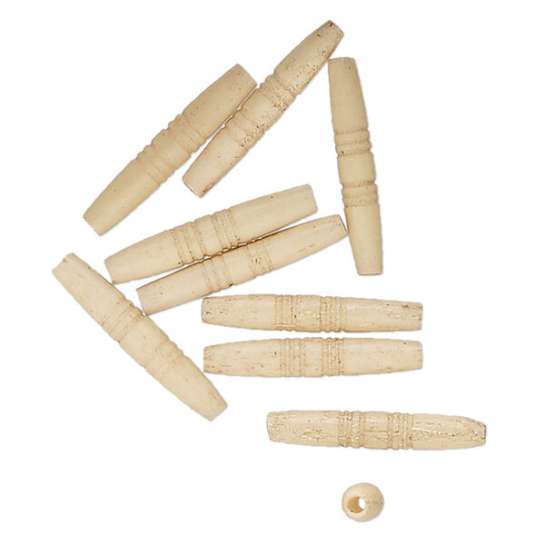 Bead, bone (dyed), tan, 24x4.5mm-24x4mm tube. Sold per pkg of 10. image number 0