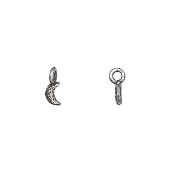 Charm, TierraCast®, "Celestial" collection, pewter (tin-based alloy), 6x4mm, 2-sided hammered crescent moon. Sold per pkg of 4. image number 0