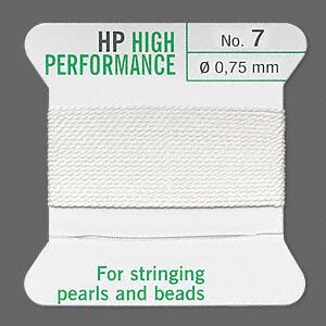 Thread, Griffin, synthetic multi-fiber, white, size #7. Sold per 2-meter card (approximately 78 inches).