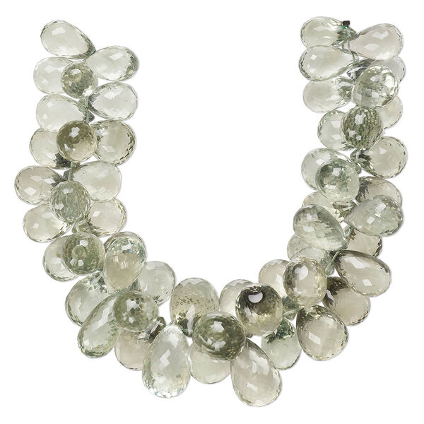 Bead, green quartz (heated), 15x9mm-22x13mm graduated hand-cut top-drilled faceted teardrop, B+ grade, Mohs hardness 7. Sold per 7-inch strand, approximately 50 beads. image number 0