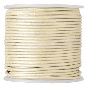 Cord, leather (coated), metallic beige, 1.4-1.6mm round. Sold per 25-yard spool.