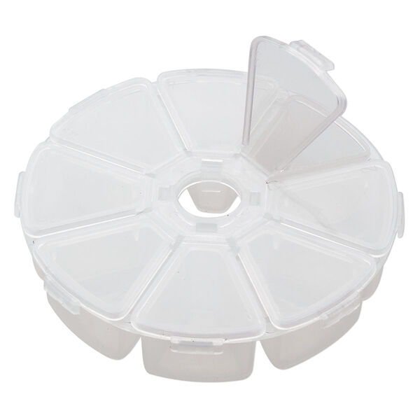 Organizer, clear plastic, 4x1 inches with 3/4 inch center hole, round with 8 compartments. Sold individually. image number 1