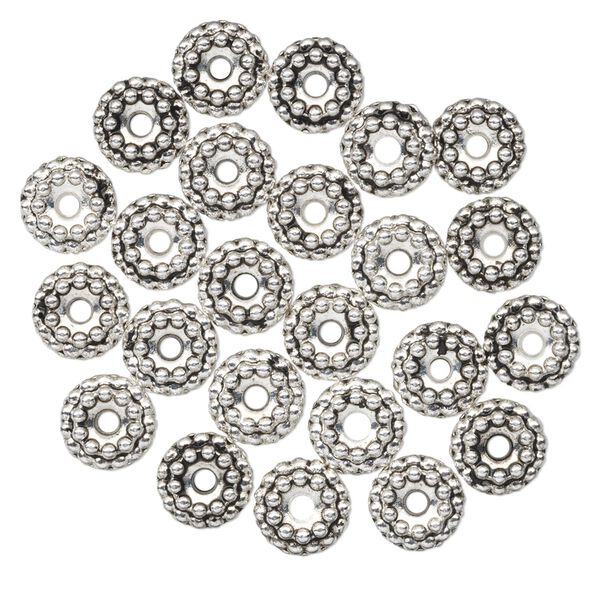 Bead, antiqued "pewter" (zinc-based alloy), 7.5mm beaded rondelle with dots. Sold per pkg of 24. image number 0
