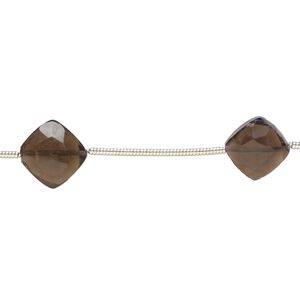 Smoky quartz 1pkg6, hand-cut faceted puffed diamond bead 8-10mm