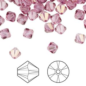 Bead 360pk dark rose, Swarovski® 6mm XILION bicone 5328