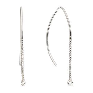 Ear wire 1pkg2 sterling silver, 38mm marquise / 1mm box chain / closed loop, 18 gauge 1 pair