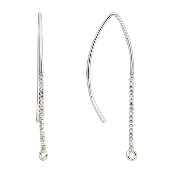 Ear wire 1pkg2 sterling silver, 38mm marquise / 1mm box chain / closed loop, 18 gauge 1 pair image number 0