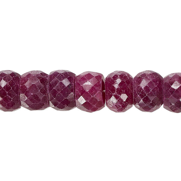 Bead, Indian ruby (dyed), 9x6mm-11x8mm hand-cut faceted rondelle, B- grade, Mohs hardness 9. Sold per 15-1/2" to 16" strand. image number 0