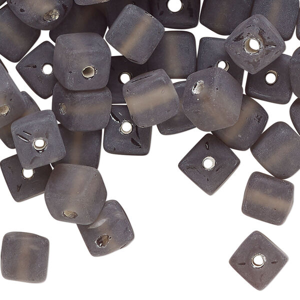 Bead, lampworked glass, translucent matte dark grey, 7mm cube. Sold per 4-ounce pkg, approximately 165 beads. image number 0