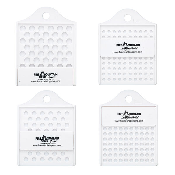 Bead counter set, plastic, white, measures 3, 4, 6 and 8mm beads, 4x3 inches with slider. Sold per 4-piece set. image number 0