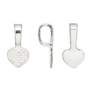 Bail, glue-on, silver-finished "pewter" (zinc-based alloy), 21x10mm heart with 10.5x10mm pad. Sold per pkg of 20.