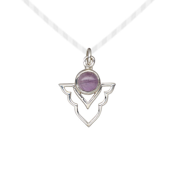 Amethyst / sterling silver 1pkg1, open arrowhead drop natural antiqued 15.5x14mm image number 0