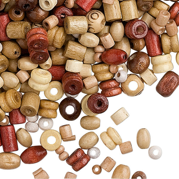 Bead mix, painted wood (dyed), mixed colors, 4-8mm mixed shape. Sold per 100-gram pkg, approximately 2,300 beads. image number 0