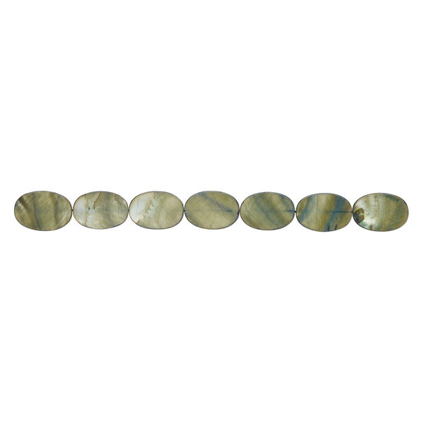 Mother-of-pearl shell 1pkg1, flat oval bead 15 inch grey steel 30x20mm image number 1