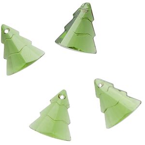 Drop, glass, transparent green, 15x13mm tiered tree. Sold per pkg of 2.