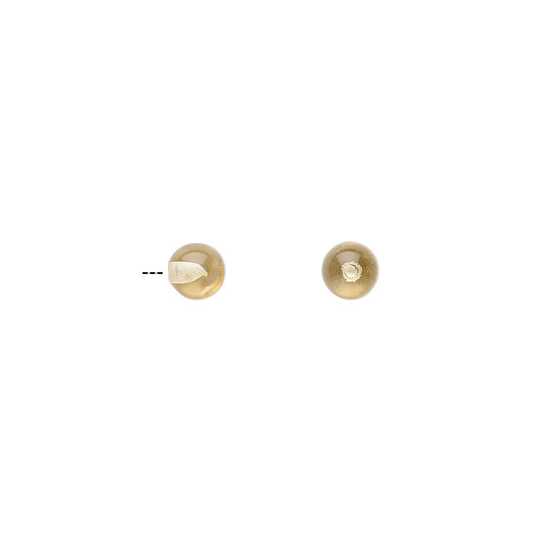 Bead, citrine (heated), 4mm half-drilled round, B grade, Mohs hardness 7. Sold per pkg of 2. image number 0