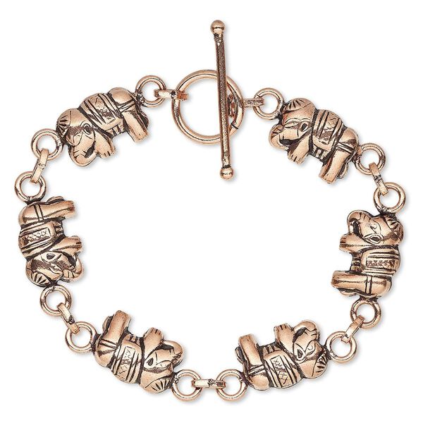 Bracelet, antiqued copper, 30x12mm elephant, 7 inches with toggle clasp. Sold individually. image number 0