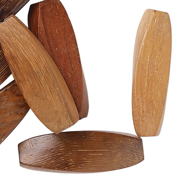 Bead, cacao wood (waxed), brown, 30x12mm-32x13mm twisted 4-sided tube. Sold per 1-ounce pkg, approximately 20 beads. image number 0