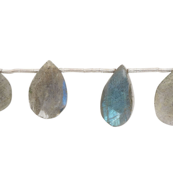 Labradorite 1pkg8, hand-cut top-drilled faceted puffed teardrop bead natural 14x9mm-16x12mm image number 0
