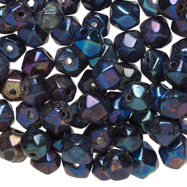 Bead, lampworked glass, opaque metallic purple and blue, 6mm faceted round. Sold per 2-ounce pkg, approximately 110 beads. image number 0